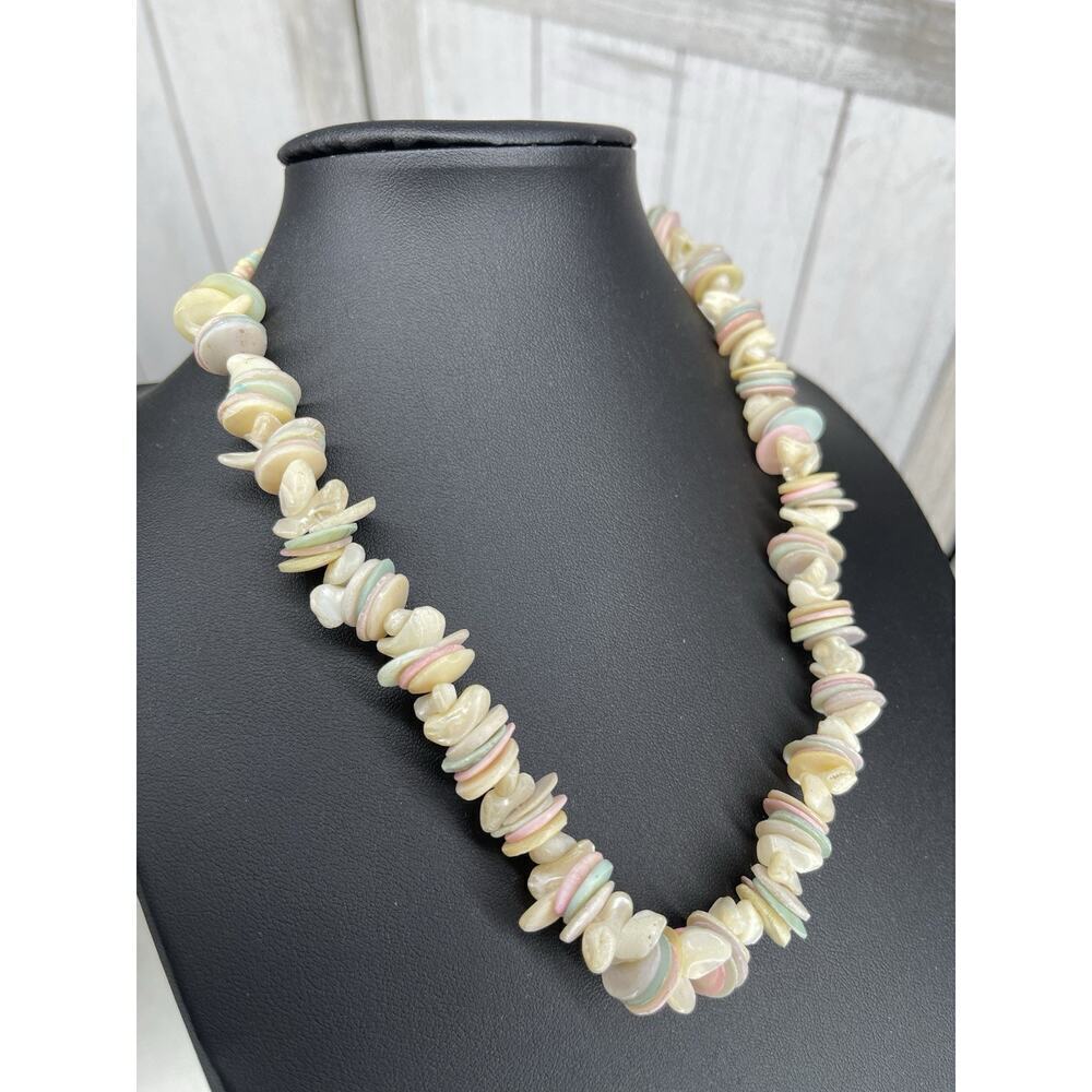 Vintage Puka Disc Shell Chip Necklace Pastel Strand Pink Surfer Girl Beach